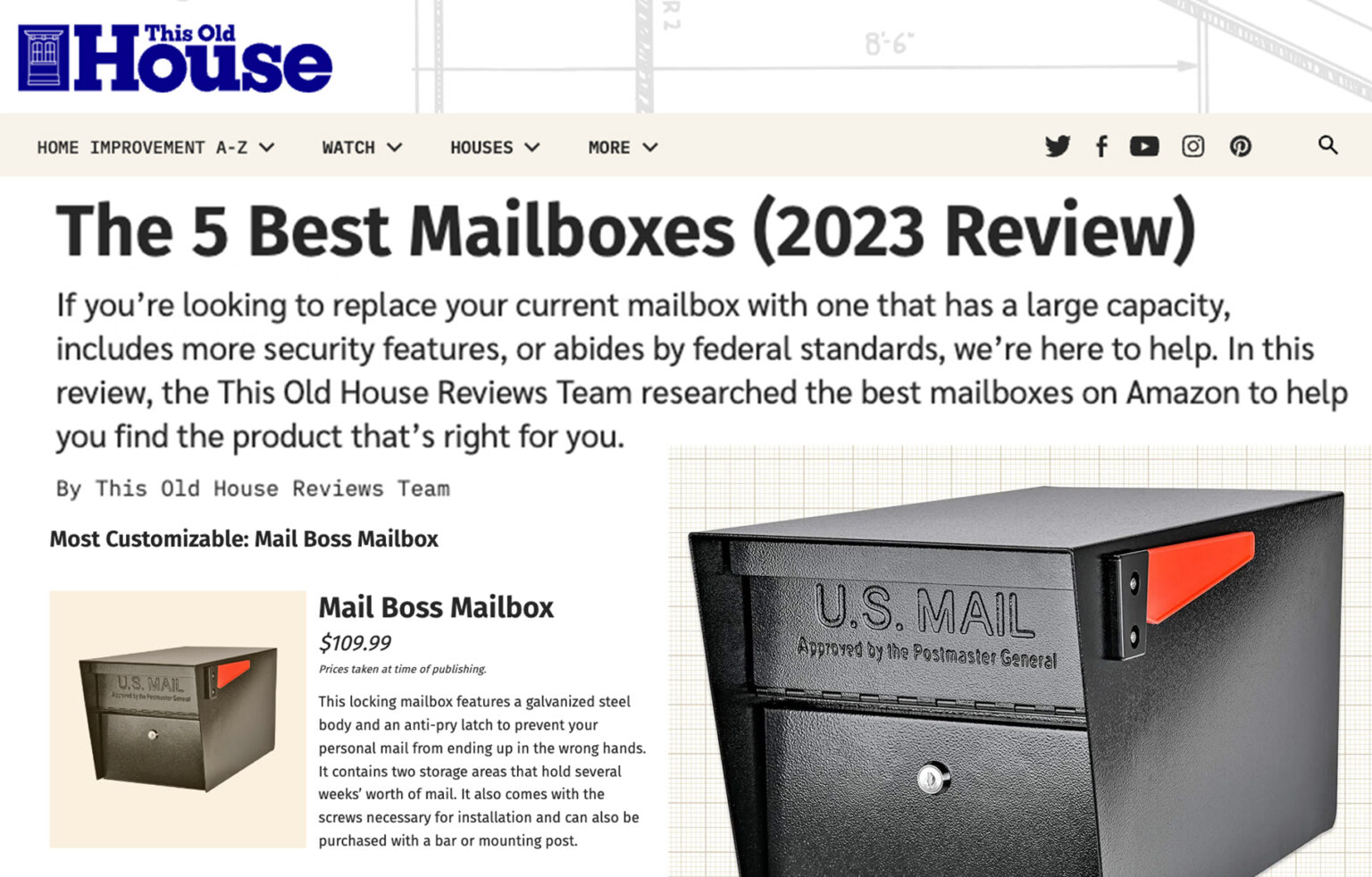 This Old House "Best Mailboxes (2023 Review)" Mail Boss Mail Manager